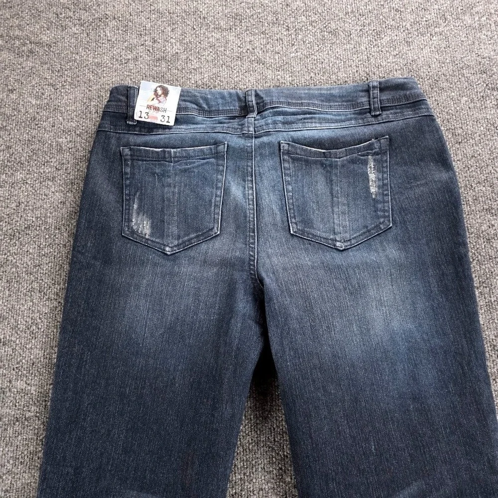 Rewash Vintage Reunion‎ Distressed Flare Jeans Dark Wash Blue Womens 13/31 Curvy